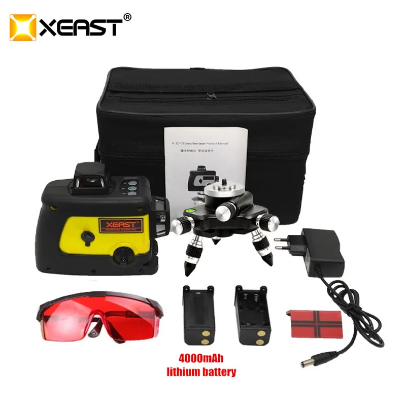 Metal base XEAST 3D 12 линий лазерный уровень 360 вертикальные и горизонтальные самонивелирующиеся поперечные линии Красный Луч наклон и открытый лучше, чем Фукуда - Цвет: Metal base