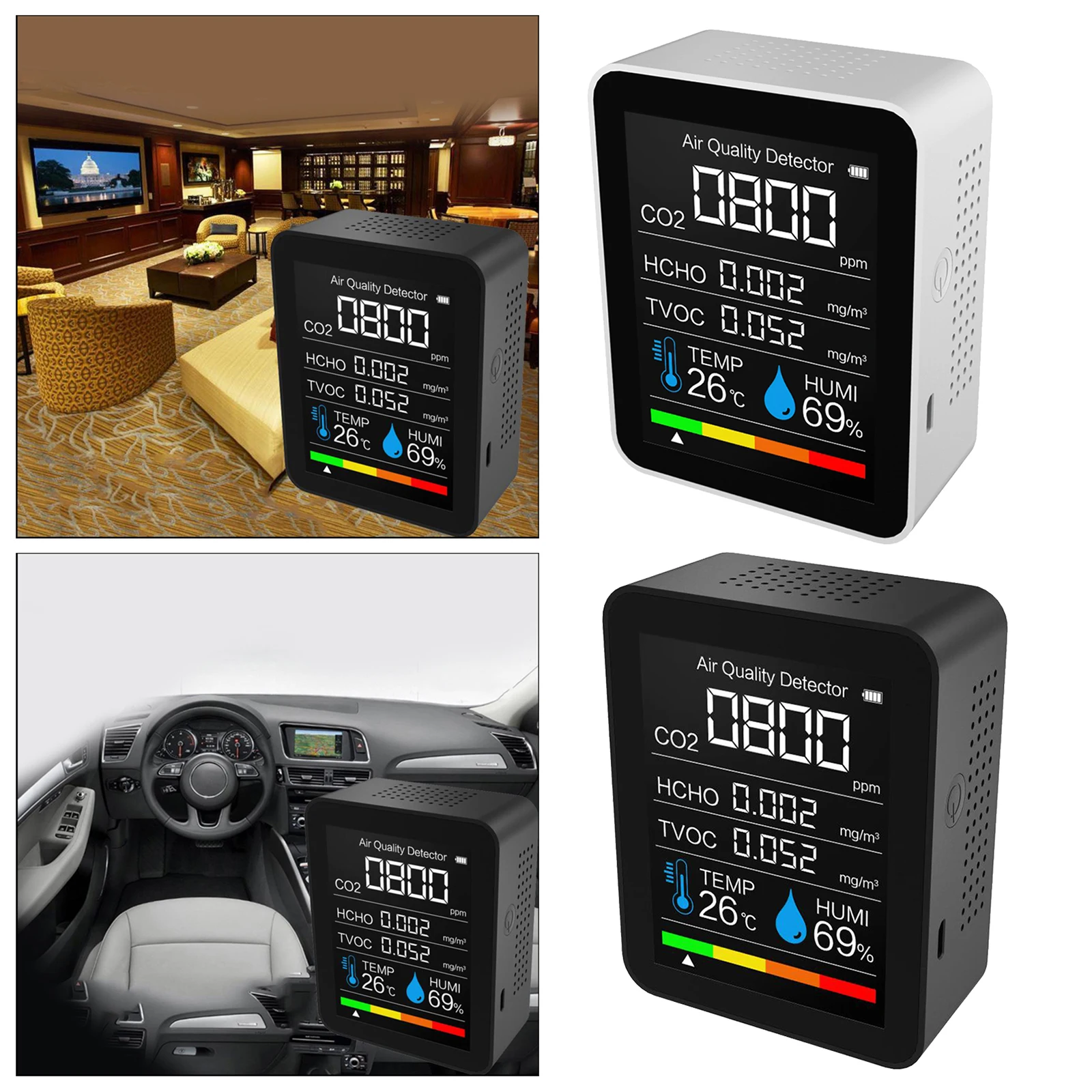 

Portable Desktop CO2 Monitor Thermometer Hygrometer 3 in 1, Easy to Use, Multifunctional