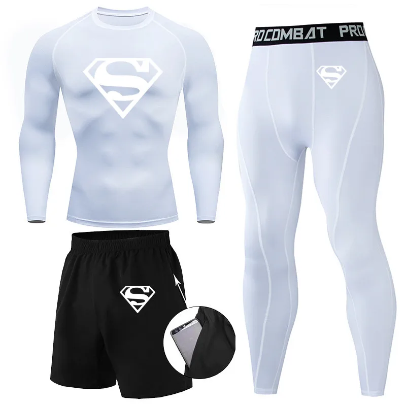Компрессионная Мужская футболка Kal El MMA Rashguard Jiu Jitsu + брюки Муай Тай шорты Кларк