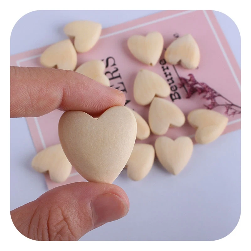 

20Pcs/Pack Baby Love Heart Teether Wooden Beads Chewing Teething Soother Molar J2HD