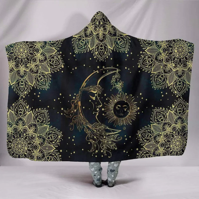 

Hooded Blanket, Sun Moon Mandala, Yoga Meditation, Hindu Indian, Hippie Festival, Gypsie Lotus, Chakra Trippy, Colorful Throw