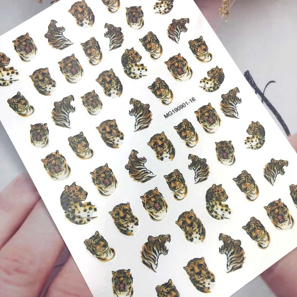 

1Pcs Tiger head Nail Art Stickers Decals 3D Self-Adhesive Ferocious Animals Ultra-Thin Nail Ornament Decorations Sliders