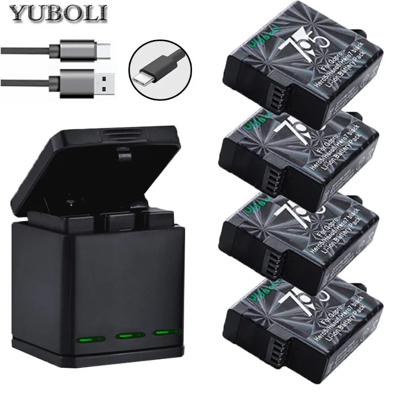 4x аккумуляторная батарея+ hero 5 6 7 3 лот зарядное устройство для GoPro hero 8 7 6 GoPro 5 6 7 hero 8 Black аксессуары для спортивной камеры - Цвет: charger and 4battery