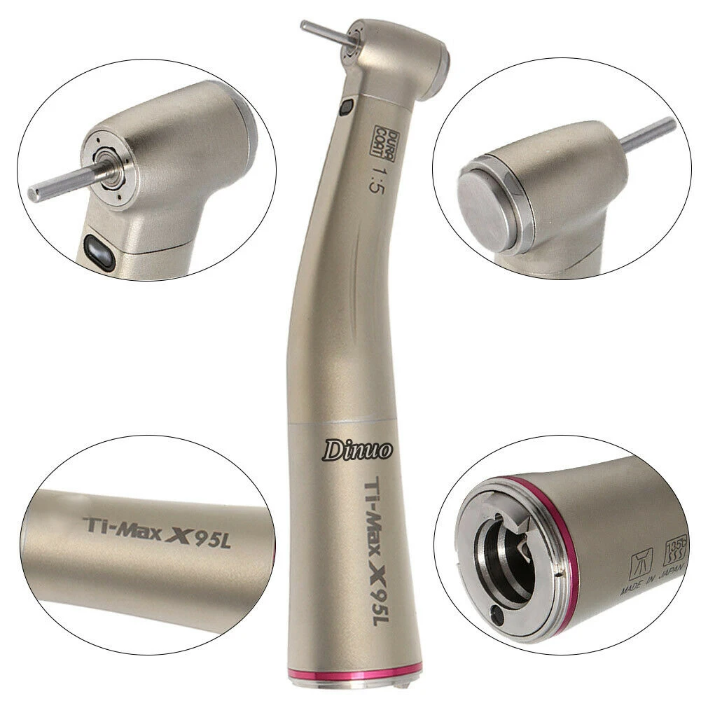 Ti-Max X95L Style 1:5 Increasing Fiber Optic Contra Angle Low Speed Handpiece Red Ring Air Turbine  Dental Whitenin Pen