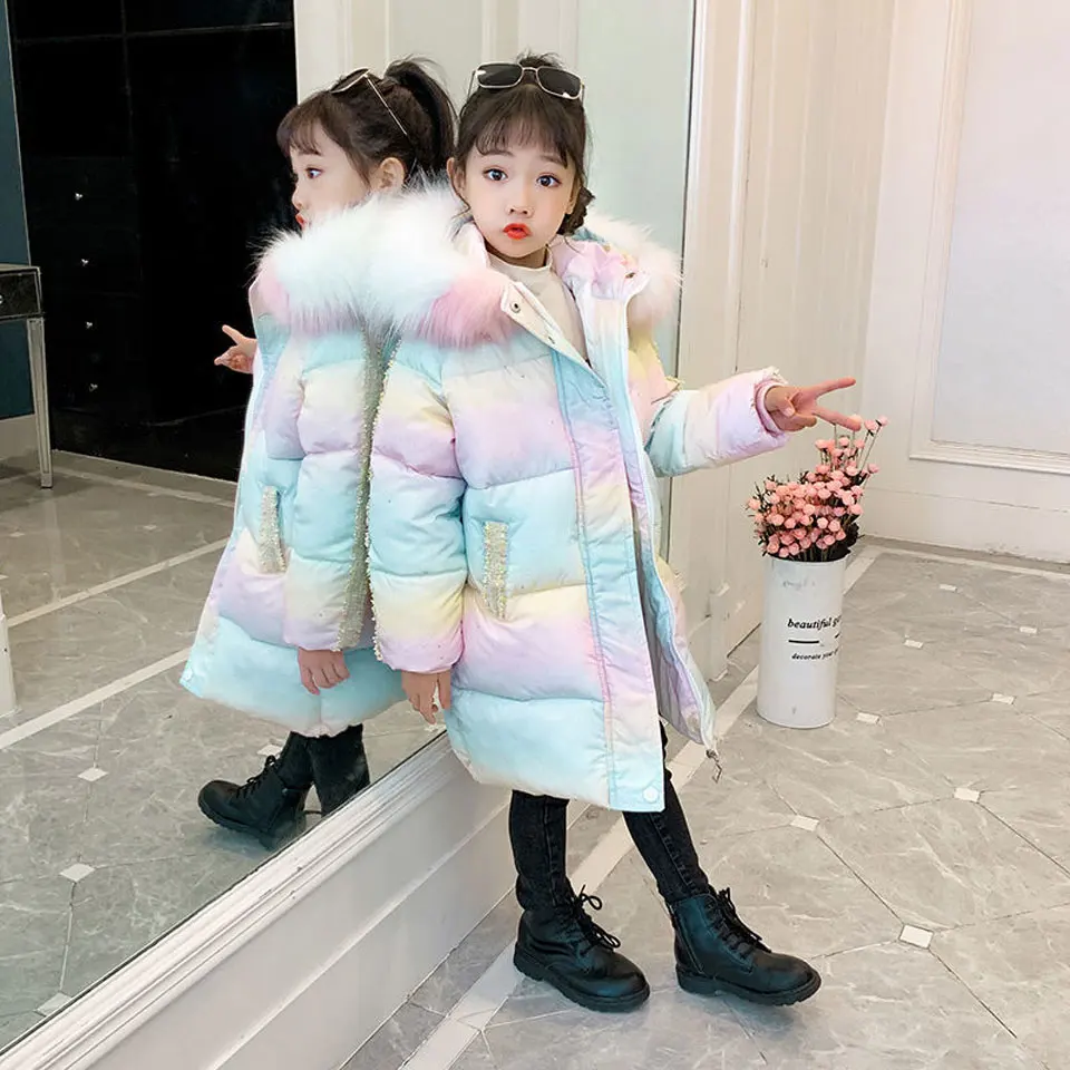 

New Bitlamb Winter Down Cotton Parkas Fashion Baby Girls Hooded Outerwear Coat Girl Clothing For 3T-12Yrs Girls Winter Clothes