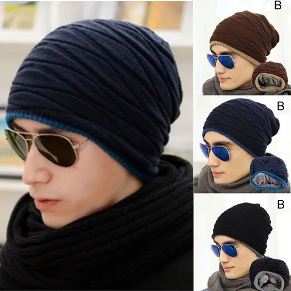 

Men Knitted Beanie Cap Thick Winter Warm Outdoor Oversized Slouchy Hat -OPK