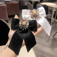 korean rhinestone brooch shirt accessories bow tie pearl crystal broches for women lapel pin clothes accessories for lady gifts