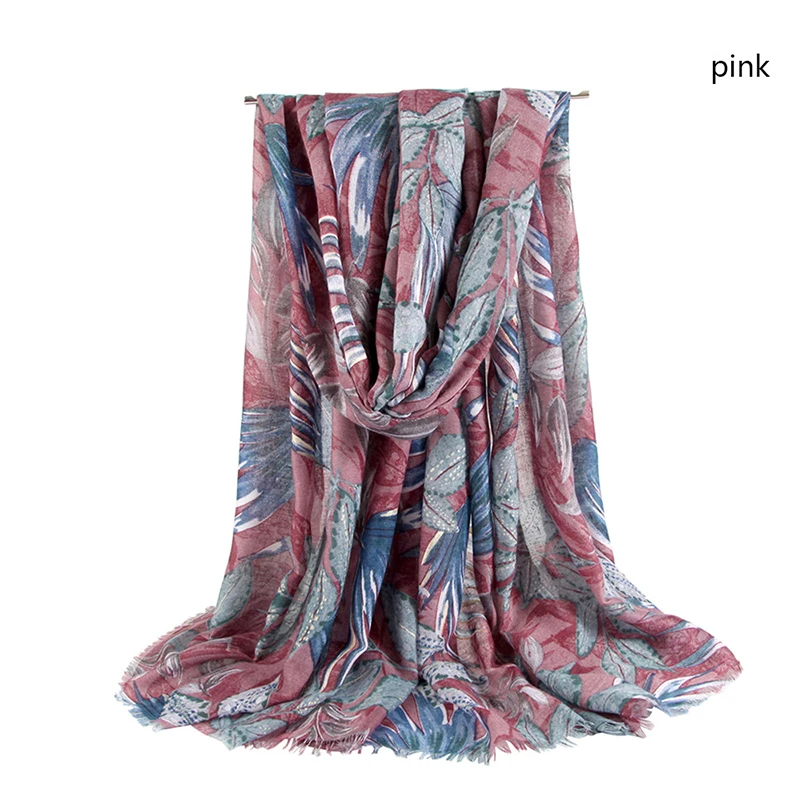 

1PCS Winter scarf Islamic bandana Solid shalws Muslim hijab Viscose Long muffler Hi-Q ladies wraps Leaves printing scarves