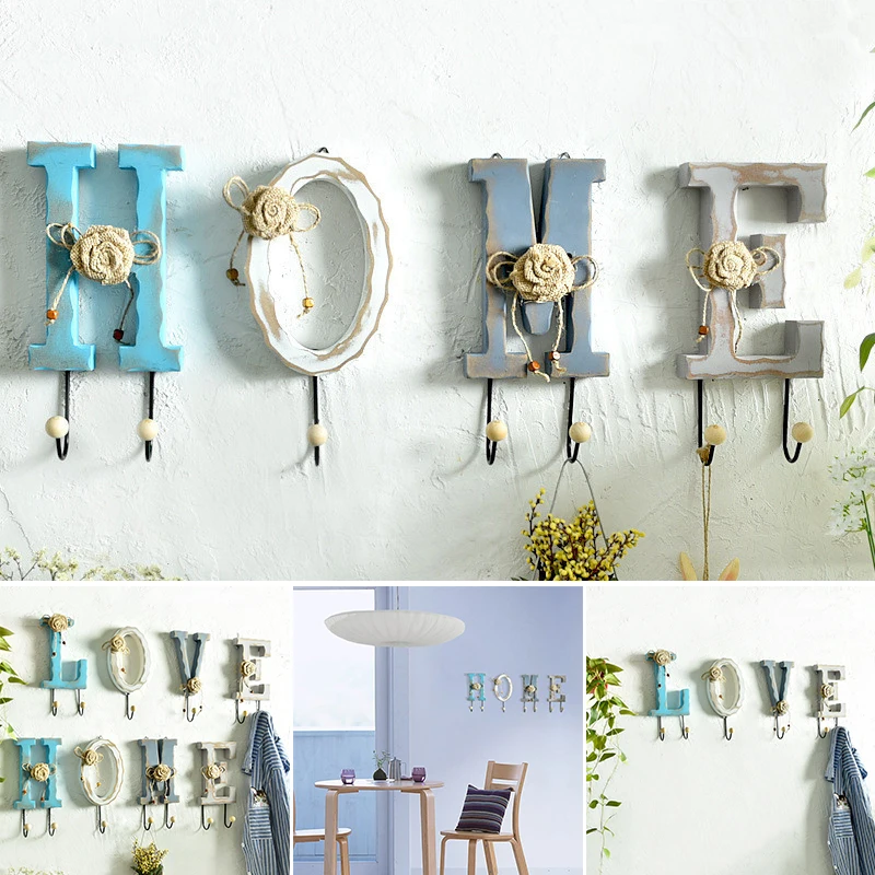 

LOVE HOME Wall Ornament with Hook Vintage DIY Hanging Decoration Set with Flower Decor for Home Room DSS899