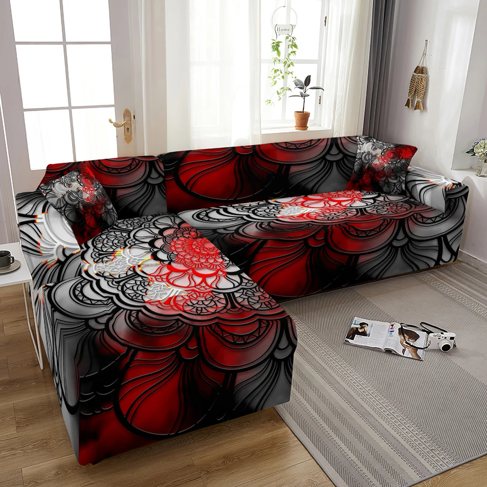 

Mandala L Shape Sofa Covers for Living Room Elastic Sectional Corner Sofa Cover Slipcover Bohemian Flower Couch Cover 1-4 Seat