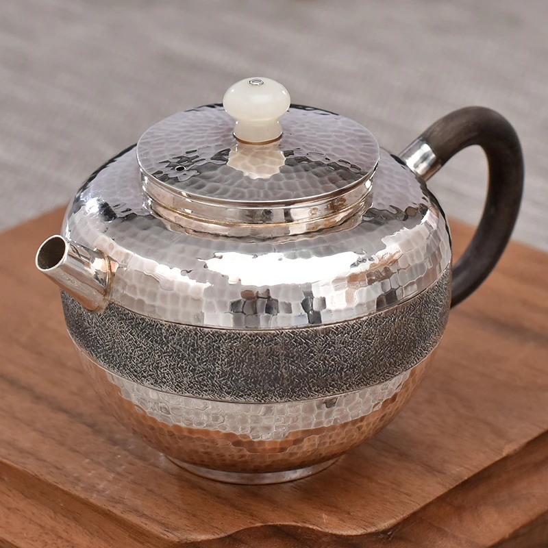 

Ag999 Sterling Silver Jade Teapot Hand-Carving Peony Kitchen Utensils Built-in Filter Handmade Coffee Tea Pot