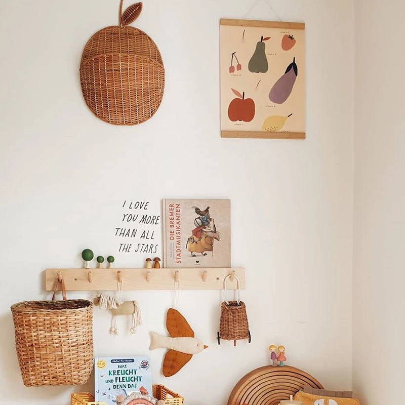 

White/Beige Rattan Wall-mounted Apple Storage Basket Pear Storage Natural Willow Material Woven Storage Doll Photography Props