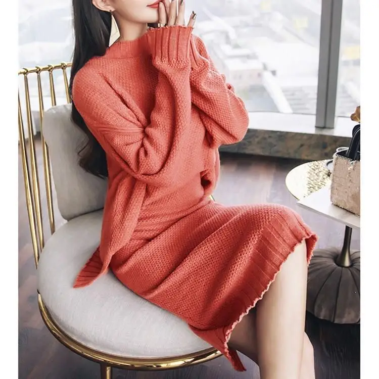 Женский элегантный пуловер Топы до колена юбка вязаный свитер набор офисный