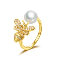 bees adjustable ring women slim finger rings jewelry animal pearl light jewelry for wedding party jewelry