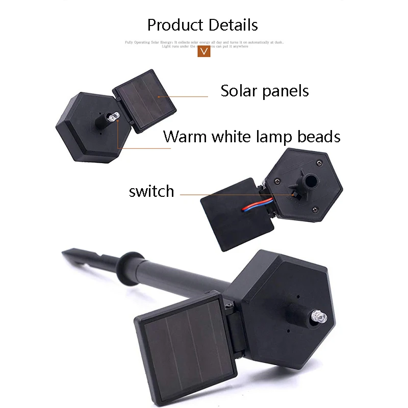 Светодиодный фонарь на солнечной батарее для газона уличный водонепроницаемый