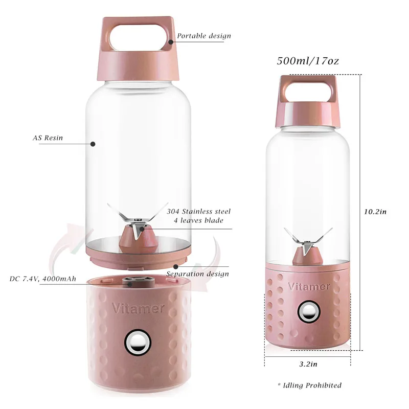 

VOGVIGO 2019 New Arrivals Portable Juicer with Travel Sport Bottle Electric Fruit Blender Cup 500ml with USB Charger Blender