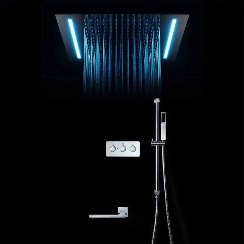 Shower Set Светодиодный пульт дистанционного управления, квадратная насадка для душа, кран для ванной комнаты, встроенный потолочный Душ, смеситель для душа, набор, полированная отделка - Цвет: Shower Set