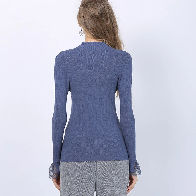 2020 autumn winter lace knit sweater new slimming was thin half-high collar pullover women's bottoming shirt | Женская одежда