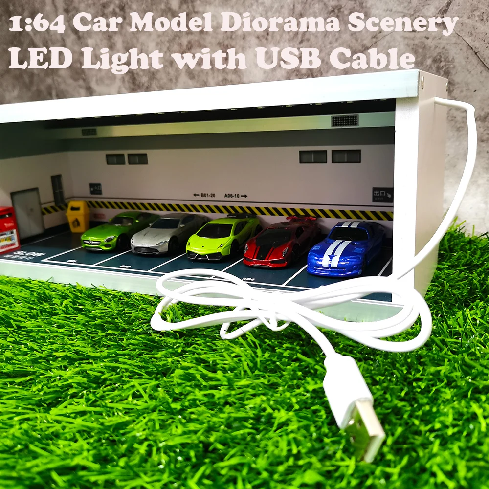 

DIY 1/64 Diorama Car Model Scenery Photo Background LED Light Parking Lot Display Case USB Connect 1:64 Model Car Display