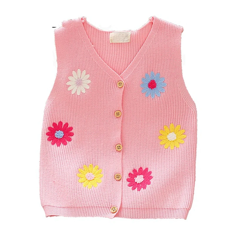 

2017 spring Girls Vest Flower Knitted Vest Baby Girls Autumn Waistcoat Children Jackets toddler Girls Clothing kids outwear