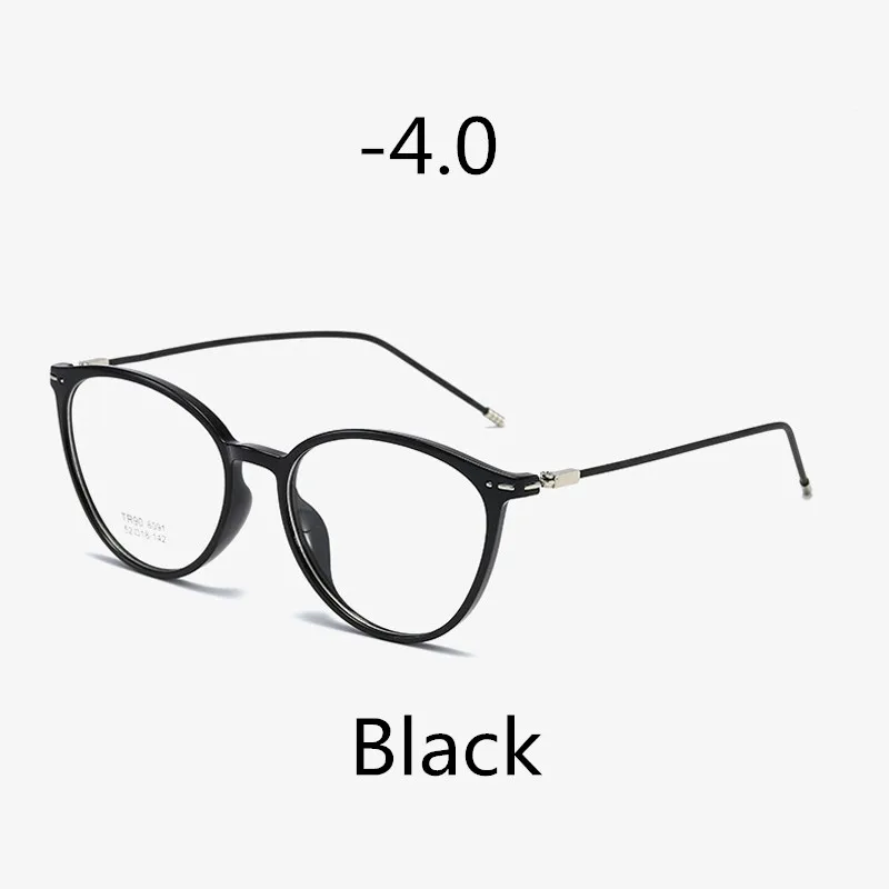 Black -4.0 Elbru ультралегкие очки кошачий глаз для близорукости женские и мужские TR90 прозрачная оправа готовые очки для близоруких диоптрий-0,5~ 6,0 - Цвет оправы: Black -4.0