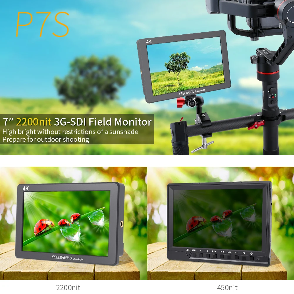 FEELWORLD P7S 4K HDMI монитор совместимый с 2200nit ультра яркий 7 дюймов Алюминий дизайн для