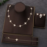 luxury flower statement necklace earring ring braceletjewelry set for women wedding party full zircon dubai bridal jewelry n0555