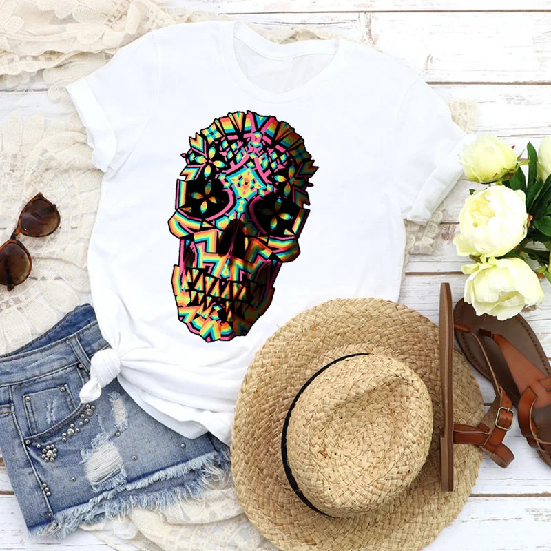 

Women Graphic Plant Skull Horror Funny Printed Floral Fashion Tees Clothing Female Print Tops T Shirt Shirt Womens T-Shirt