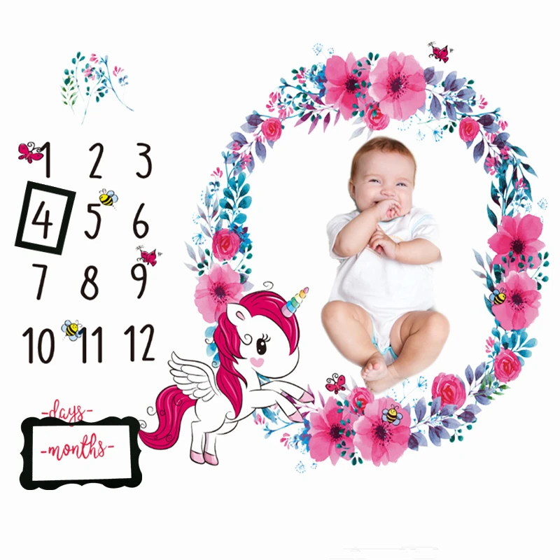 

1m Unicorn Newborn Baby Monthly Milestone Blanket Weeks Months Photo Background Diaper Birthday Photography Accessories Props