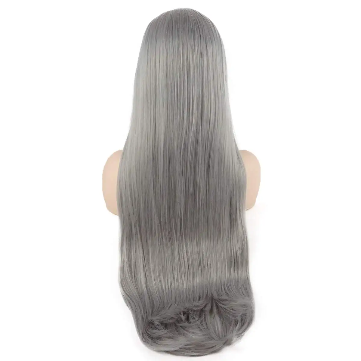 

Jeelion Hair Straight Super Long 28inch Grey Heavy Density Half Hand Tied Realistic Synthetic Lace Front Wigs