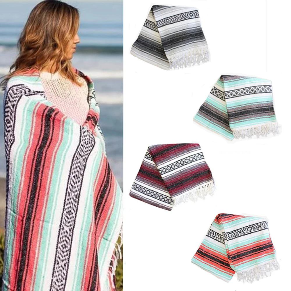 

Mexican Blanket Handwoven Serape Blanket Yoga Sofa Beach Picnic Outdoor Camping Keep Warm Car Blanket Woven Blanket Couple Gifts