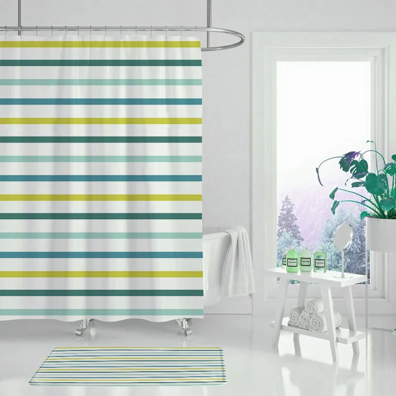 Geometric shower curtain leaf bathroom bathtub waterproof | Дом и сад