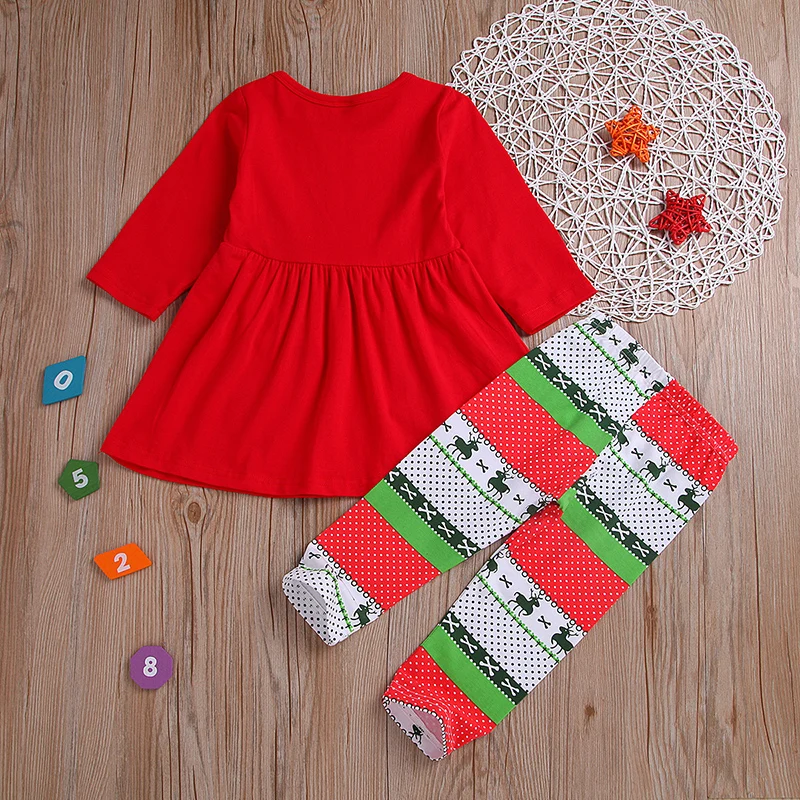 Комплект одежды для маленьких девочек платье с длинными рукавами и штаны