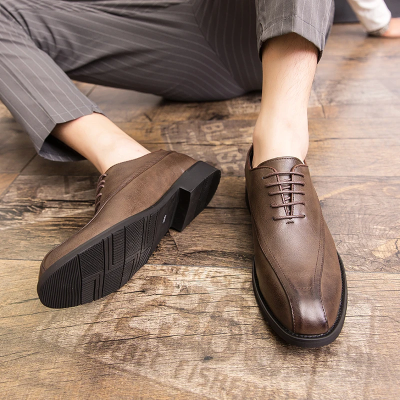

2020 style fashion men's shoes casual leather classic brown or black lace up derby shoe man comfortable waterproof shoes for men