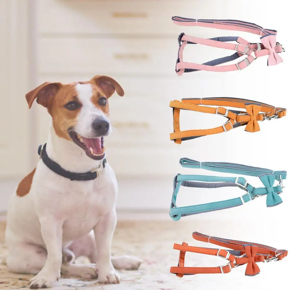 

Portable Pure Color Bow Knot Traction Rope Leash Chest Strap Compact Soft