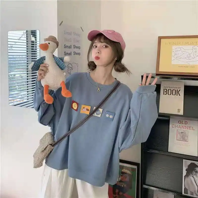 

2021 Spring And Autumn Loose Korean Top Women's Leisure Pullover Student's Sweats Moletom Sudaderas Female Coat