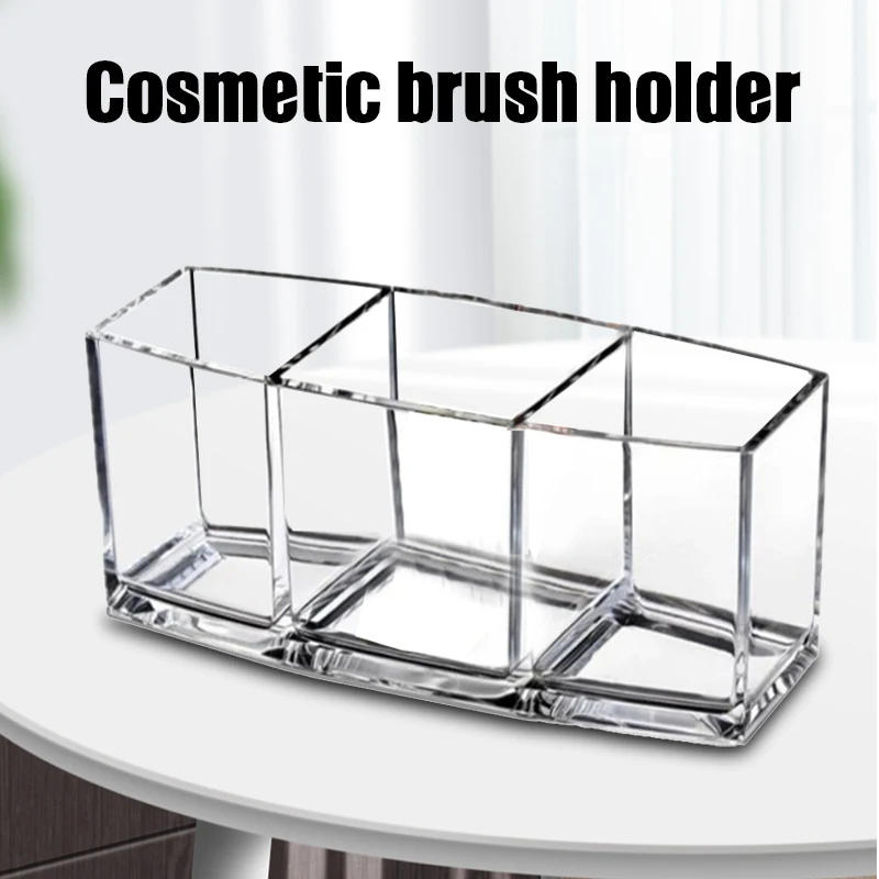 Clear Makeup Brush Holder Organizer 3 Slot Plastic Transparent Brushes Storage Box M88 | Красота и здоровье