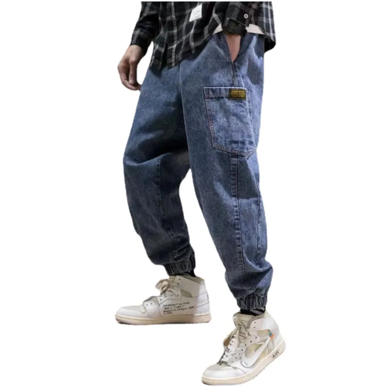 Fat Thin Tooling Men Fat Plus Size Nine-point Pants Full of Feet Casual Pants Harlan Fitness Men  Streetwear  Hip Hop  Jeans