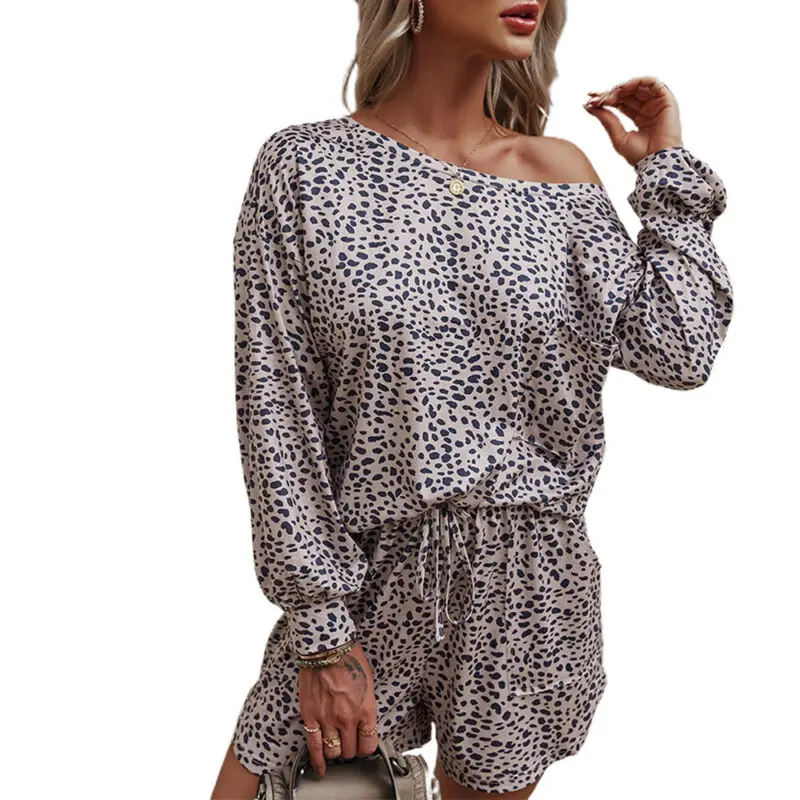 

Women Pajama Set Printed Loose Tracksuit Long Sleeve Tops Short Trousers Casual Loungewear Set Women Clothing Pyjamas