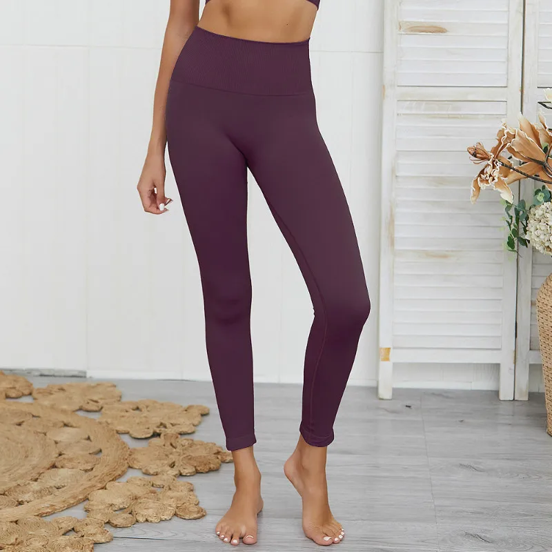 dark purple legging Высокая талия Butt Lift Yogaings GYMs леггинсы нейлоновые капри для фитнеса женские быстросохнущие бесшовные приседающие спортивные Леггинсы - Цвет: dark purple legging