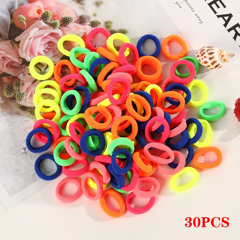 Fluorescent-30pcs 30 шт./50 шт., бесшовная Детская резинка для волос для девочек, эластичная резинка для волос, резинка для головы, держатель для волос, аксессуары для волос для детей - Окраска металла: Fluorescent-30pcs
