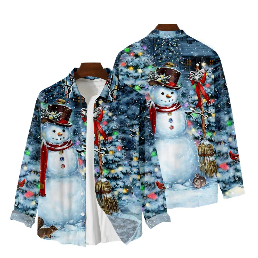

Autumn Men's Cardigan Long Sleeve Shirt Christmas 4 3D Printing Casual Loose Casual All-match