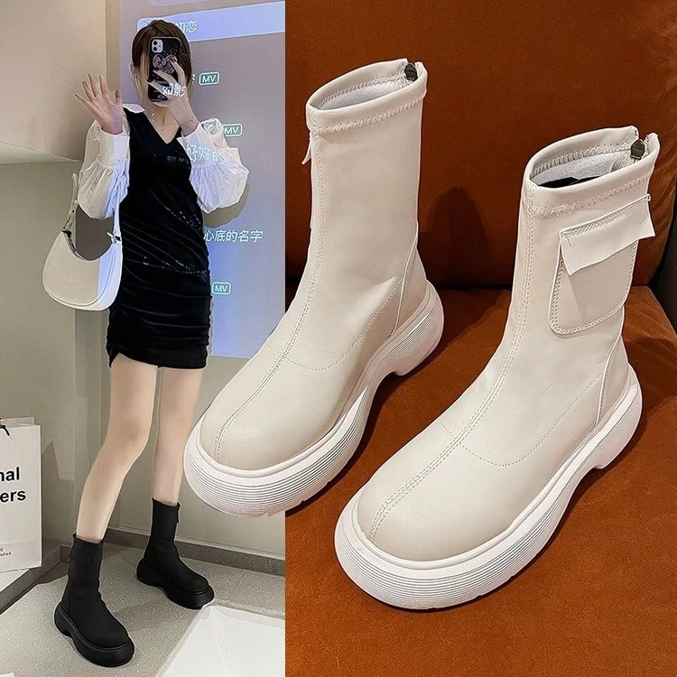 

Женские ботинки на среднем каблуке, зимние ботинки на платформе, модные теплые готические мотоциклетные ботильоны, повседневные ботинки на...