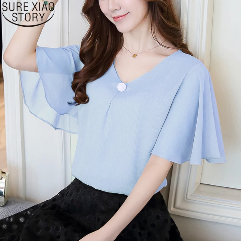 Шифоновая Блузка с принтом звезды женская одежда расклешенными рукавами женские