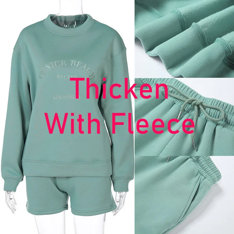 

Giyu Fleece Thickened Loose Two Piece Set Women Autumn Winter Casual O Neck Long Sleeve Sweatshirt Shorts Sets Outfits Jogging