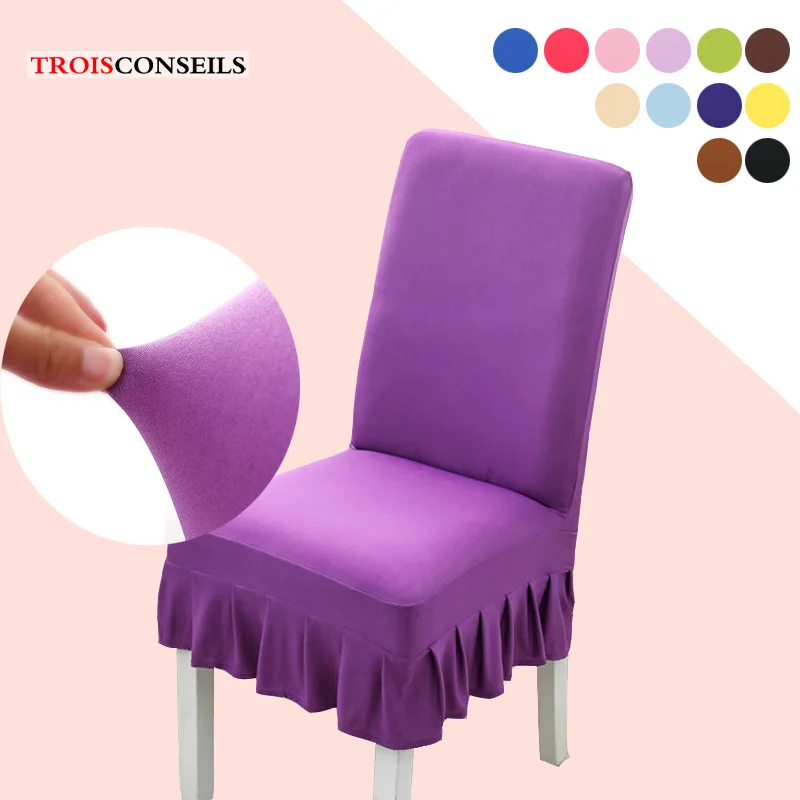 

Solid Color Spandex Hotel Chair Protector Cover Half Skirted Stretch Elastic Dining Room Chair Seat Slipcover Removable