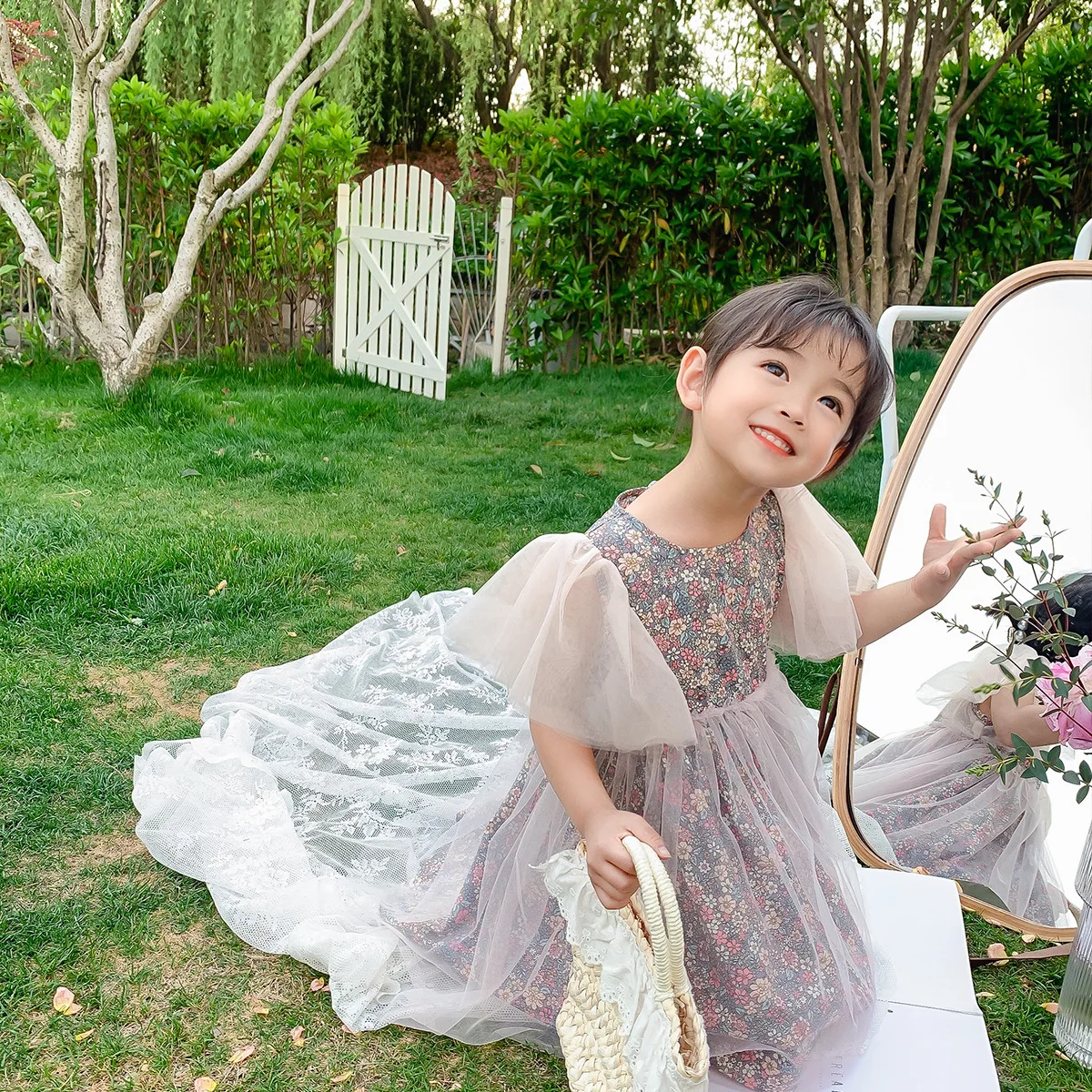 

Children's Clothes Girls' Dresses Summer Clothes Children's Princess Dresses Puff Sleeves Gauze Floral Dress Kid Clothes