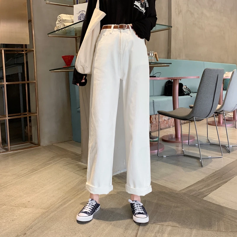 Джинсы-шаровары женские с высокой талией бежевые черные | Женская одежда