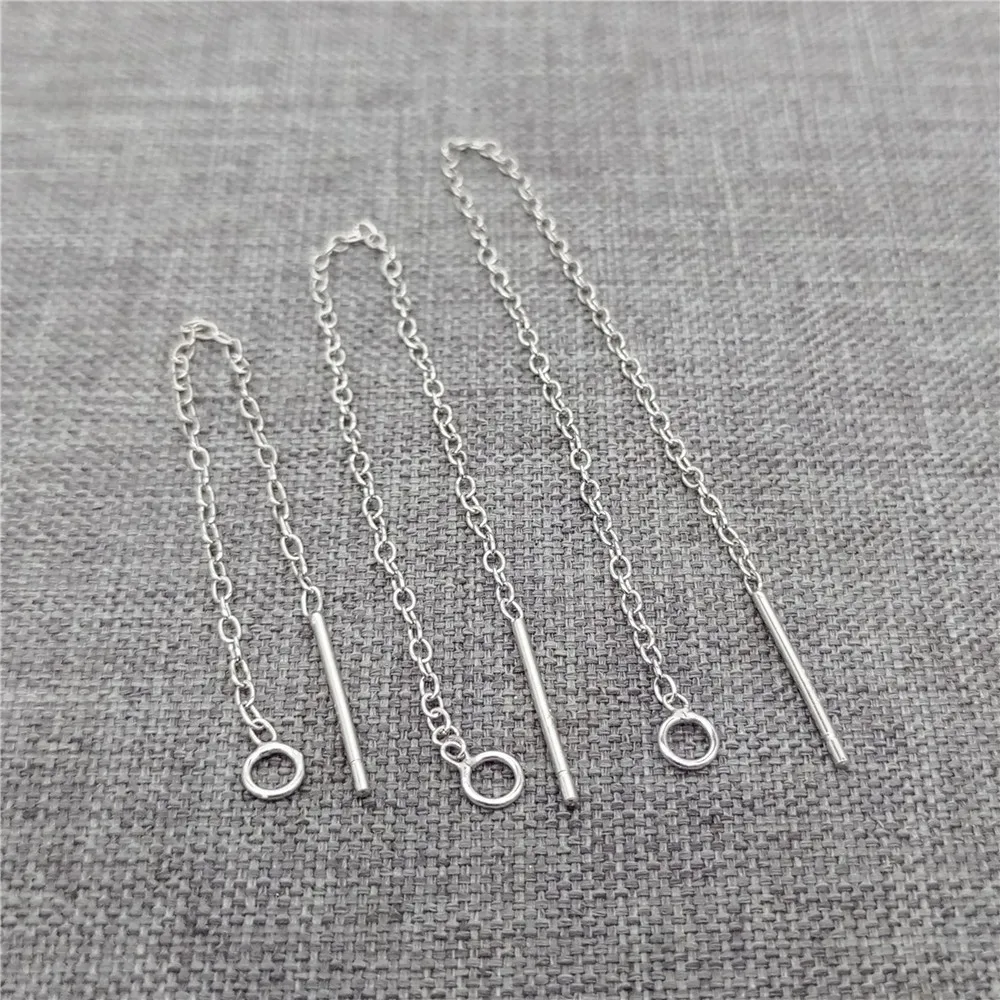 4prs of 925 Sterling Silver Cable Chain Ear Earring Threaders w/ Closed Ring Rhodium Plated