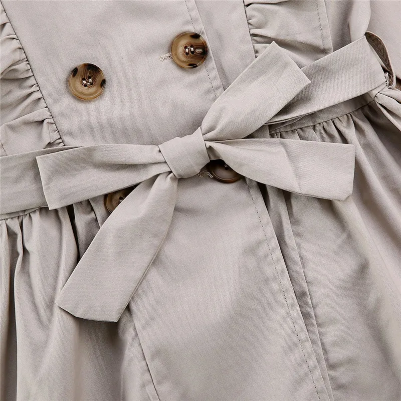 Плащ для девочек бандаж на пуговицах повседневная куртка с оборками однотонная